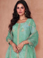 Sky Green Faux Georgette Party Wear Sharara Suit